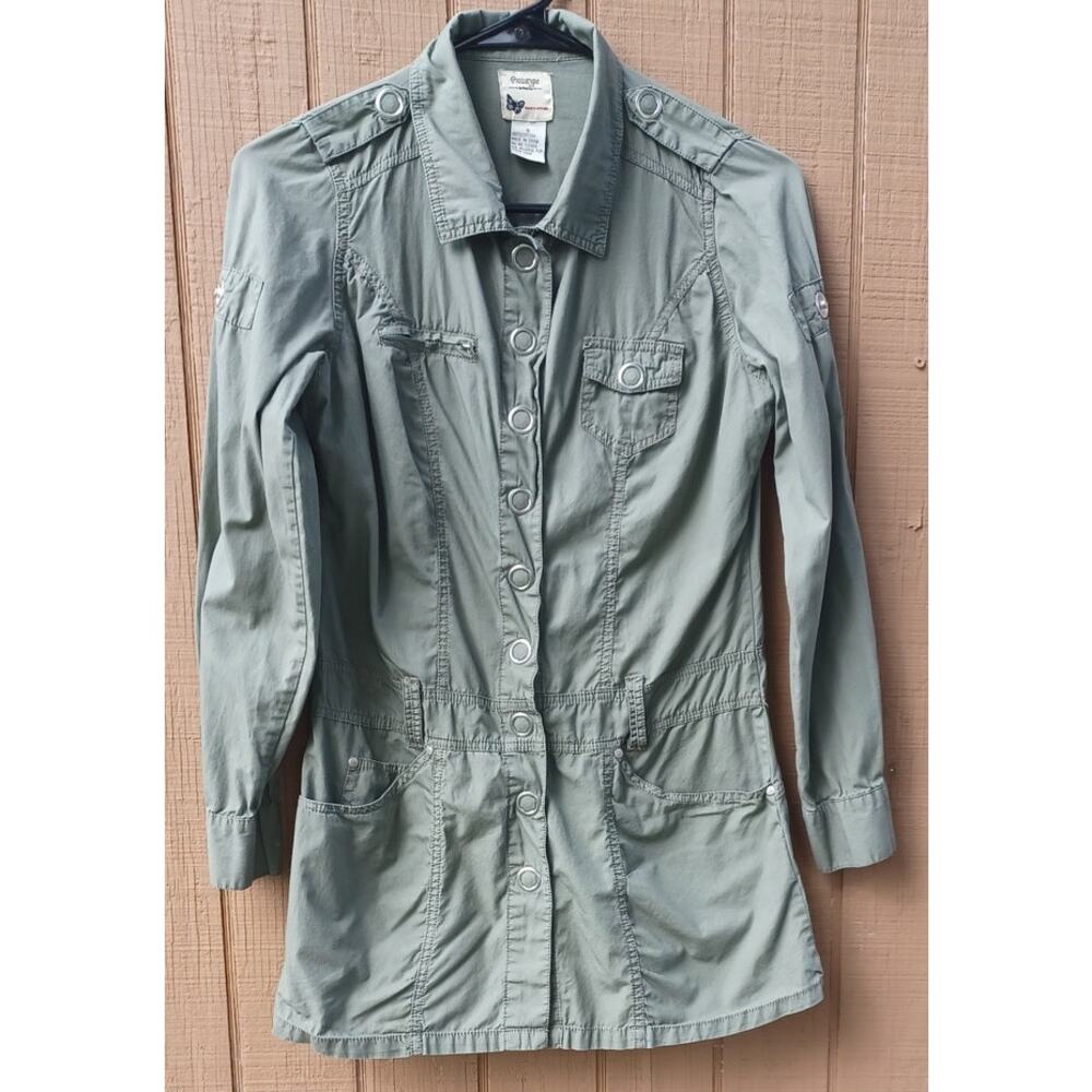Sage Green Utility Military Shirt Jacket Snap Front Cotton Small Gorpcore - Picture 4 of 8